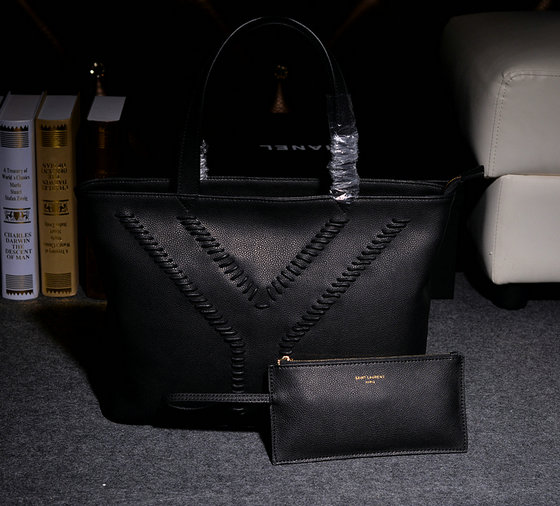 2014 Fall/Winter YSL Grained Leather Tote Bag Y7138 in Black